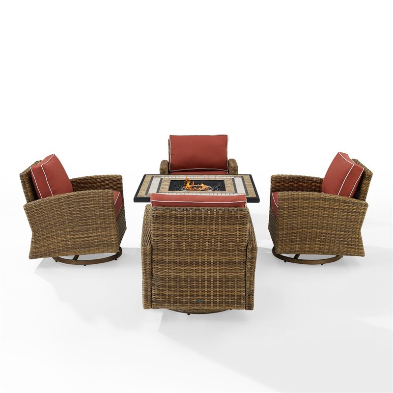 Pemberly Row 5-Piece Fabric Swivel Rocker Conversation Set in Red