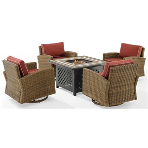 Pemberly Row 5-Piece Fabric Swivel Rocker Conversation Set in Red