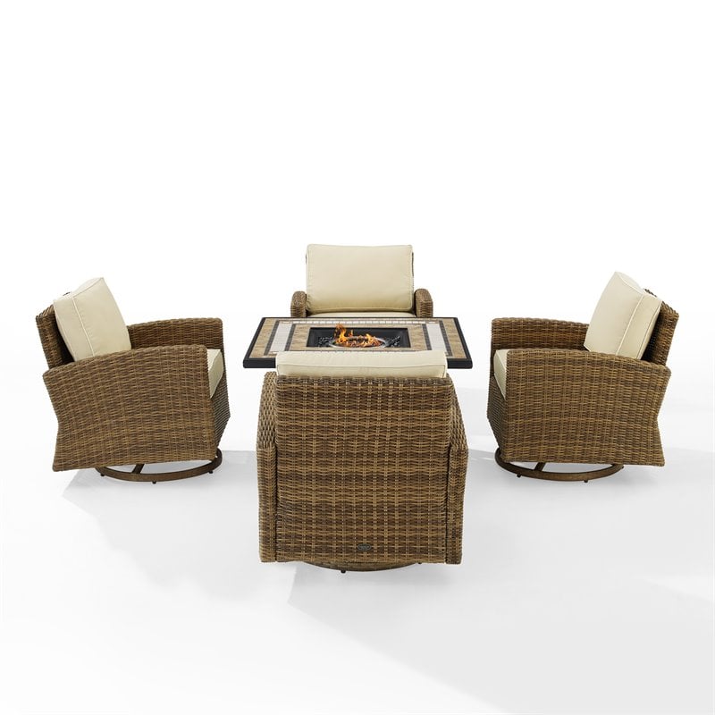 Pemberly Row 5-Piece Fabric Swivel Rocker Conversation Set in Sand