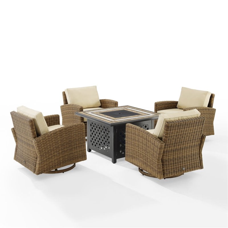 Pemberly Row 5-Piece Fabric Swivel Rocker Conversation Set in Sand