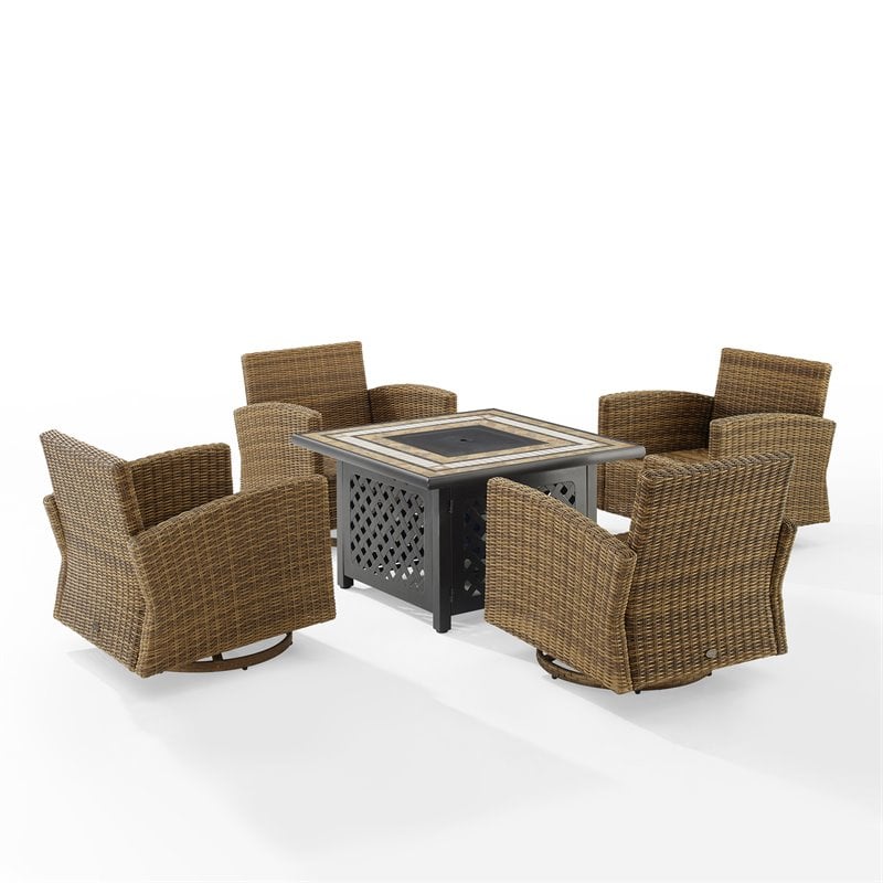 Pemberly Row 5-Piece Fabric Swivel Rocker Conversation Set in Sand