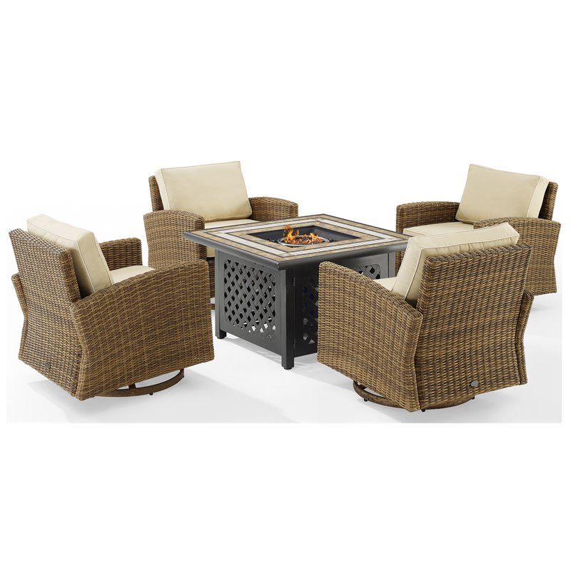 Pemberly Row 5-Piece Fabric Swivel Rocker Conversation Set in Sand