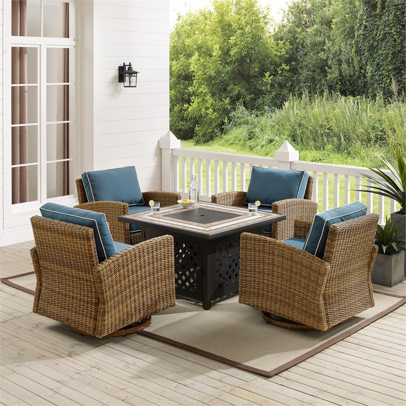 Pemberly Row 5-Piece Fabric Swivel Rocker Conversation Set in Navy