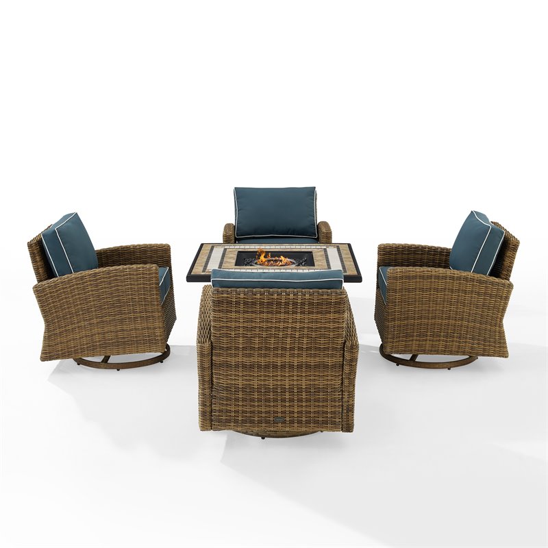 Pemberly Row 5-Piece Fabric Swivel Rocker Conversation Set in Navy