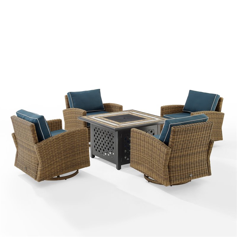 Pemberly Row 5-Piece Fabric Swivel Rocker Conversation Set in Navy