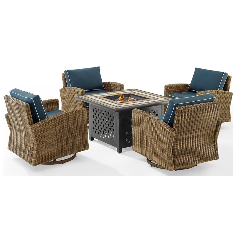 Pemberly Row 5-Piece Fabric Swivel Rocker Conversation Set in Navy
