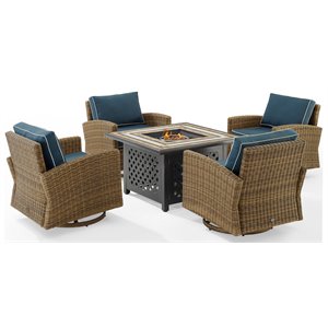 Pemberly Row 5-Piece Fabric Swivel Rocker Conversation Set in Navy