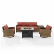 Pemberly Row Modern 5-Piece Fabric Swivel Rocker & Sofa Set in Red