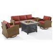 Pemberly Row Modern 5-Piece Fabric Swivel Rocker & Sofa Set in Red