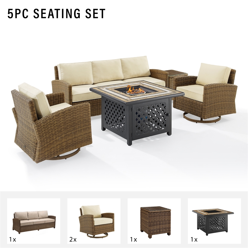 Pemberly Row 5-Piece Fabric Swivel Rocker & Sofa Set in Sand