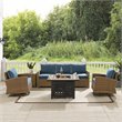 Pemberly Row 5-Piece Fabric Swivel Rocker & Sofa Set in Navy
