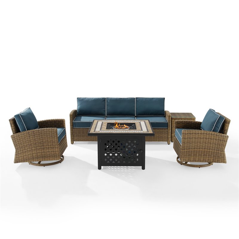 Pemberly Row 5-Piece Fabric Swivel Rocker & Sofa Set in Navy