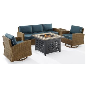 Pemberly Row 5-Piece Fabric Swivel Rocker & Sofa Set in Navy