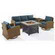 Pemberly Row 5-Piece Fabric Swivel Rocker & Sofa Set in Navy