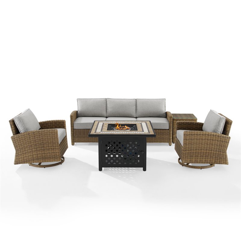 Pemberly Row 5-Piece Fabric Swivel Rocker & Sofa Set in Gray