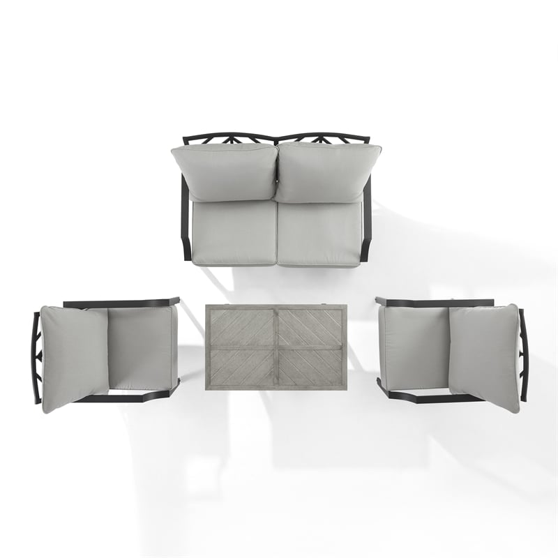 Pemberly Row 4-Piece Modern Metal Conversation Set in Gray/Matte Black