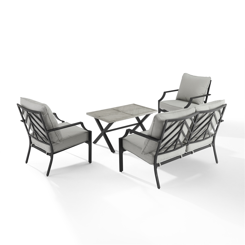 Pemberly Row 4-Piece Modern Metal Conversation Set in Gray/Matte Black