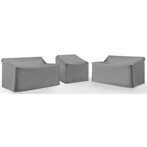 Pemberly Row Covers 3-Piece Vinyl Outdoor Sectional Cover Set in Gray