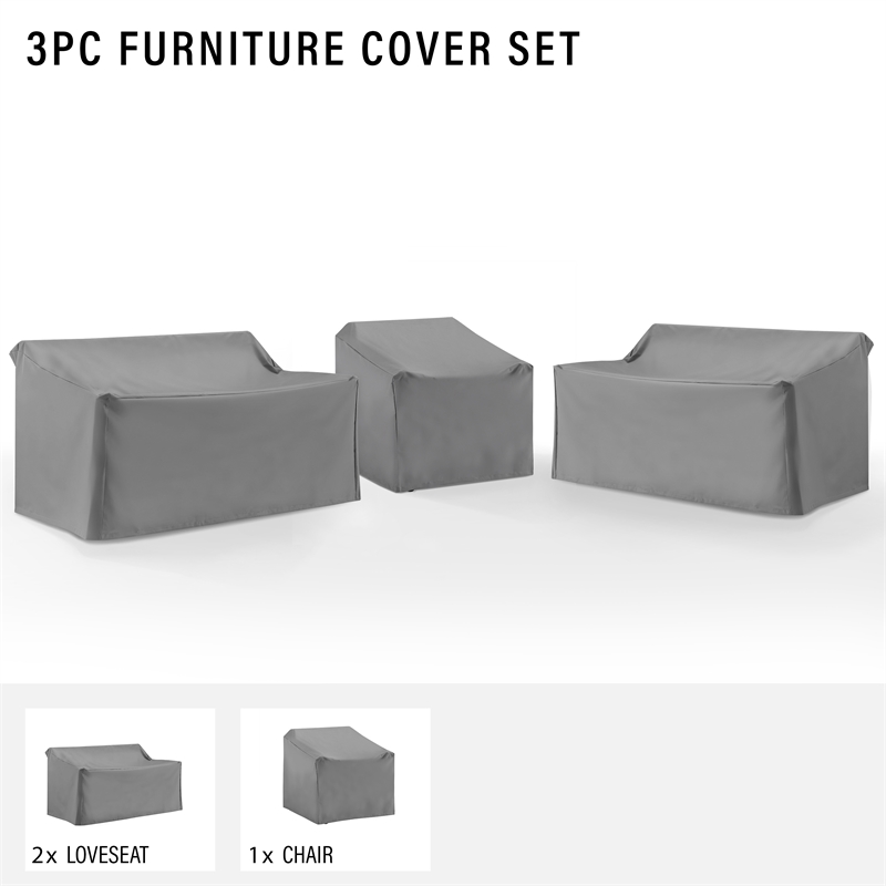 Pemberly Row Covers 3-Piece Vinyl Outdoor Sectional Cover Set in Gray