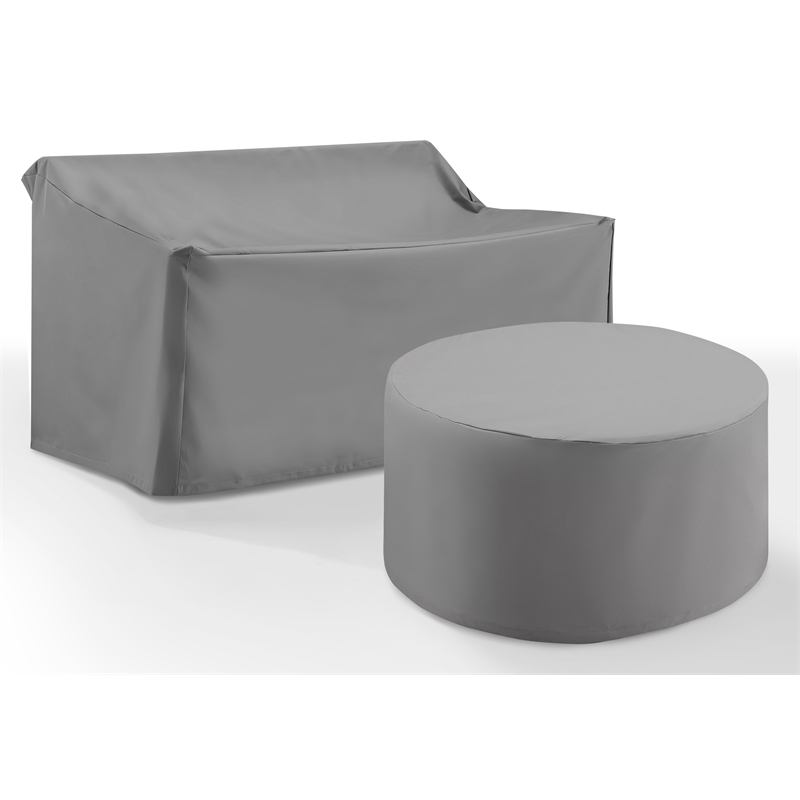 Pemberly Row Covers 2-Piece Traditional Vinyl Outdoor Sofa Cover Set in Gray