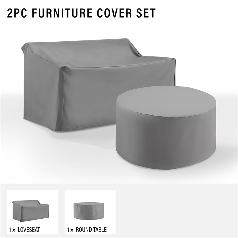 Pemberly Row Covers 2-Piece Traditional Vinyl Outdoor Sofa Cover Set in Gray