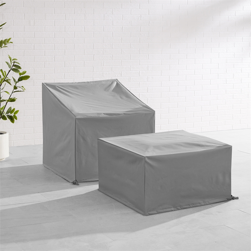 Pemberly Row Covers 2-Piece Traditional Vinyl Outdoor Sofa Cover Set in Gray