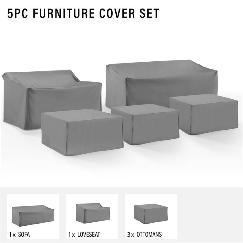 Pemberly Row Covers 5-Piece Vinyl Outdoor Sectional Cover Set in Gray