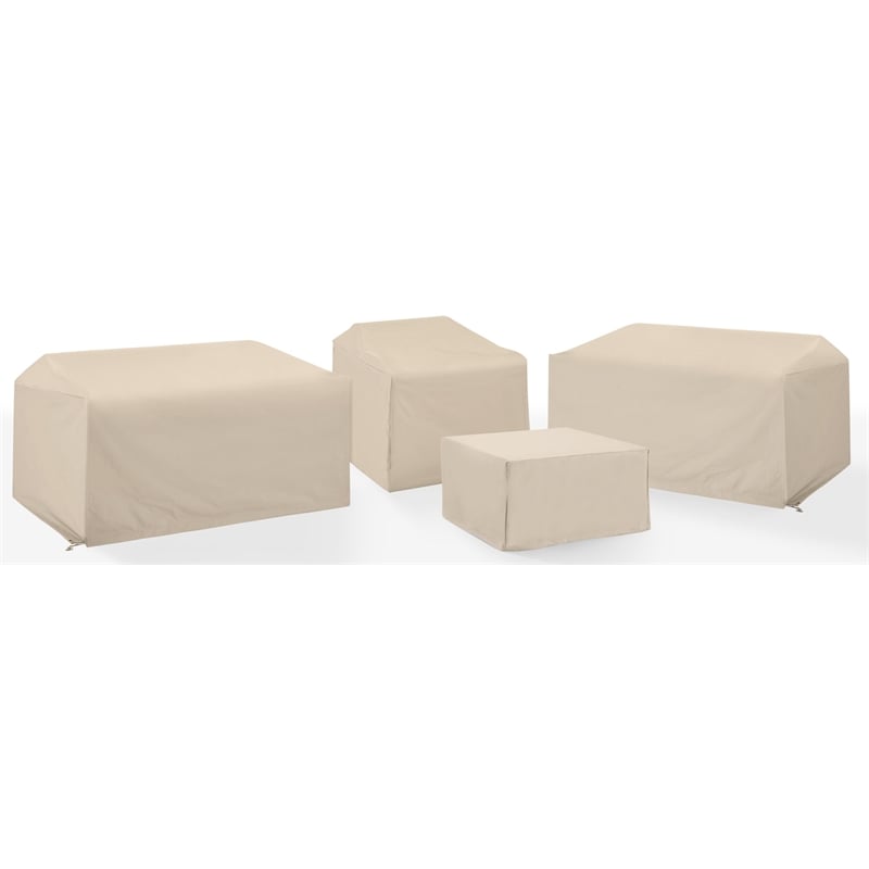 Pemberly Row Covers 4-Piece Vinyl Outdoor Sectional Cover Set in Tan