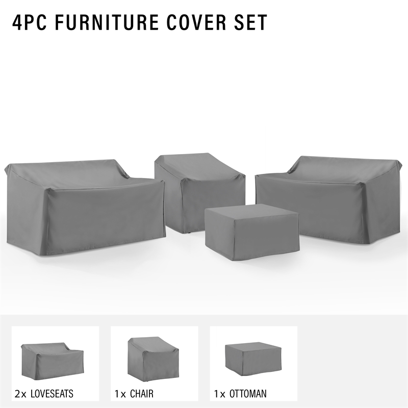 Pemberly Row Covers 4-Piece Vinyl Outdoor Sectional Cover Set in Gray