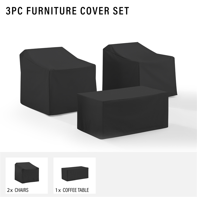 Pemberly Row Modern 3-Piece Outdoor Furniture Cover Set in Black