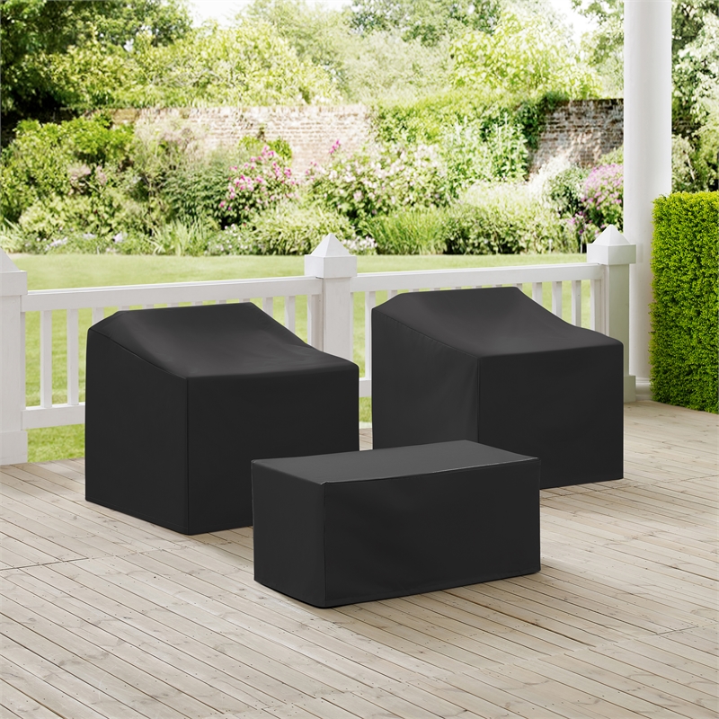 Pemberly Row Modern 3-Piece Outdoor Furniture Cover Set in Black