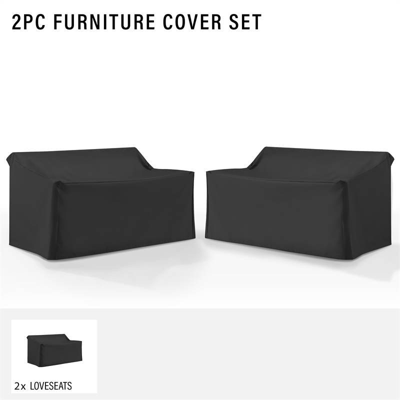 Pemberly Row 2-Piece Outdoor Loveseat Furniture Cover Set in Black