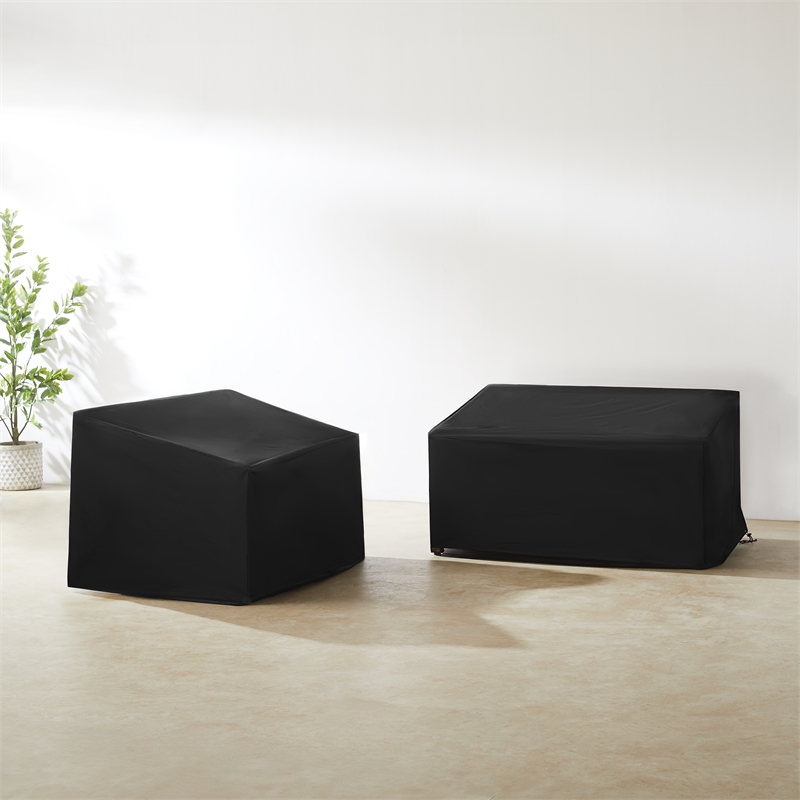 Pemberly Row 2-Piece Outdoor Loveseat Furniture Cover Set in Black