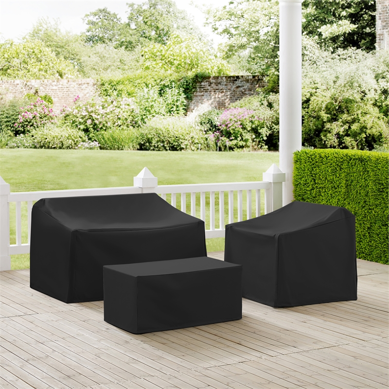Pemberly Row Modern 3-Piece Outdoor Furniture Cover Set in Black