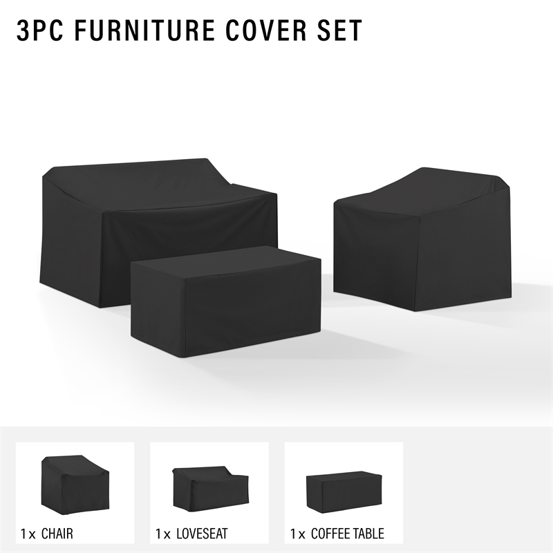 Pemberly Row Modern 3-Piece Outdoor Furniture Cover Set in Black