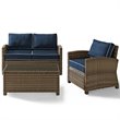 Pemberly Row 3-Piece Fabric Patio Sofa Set in Brown and Navy