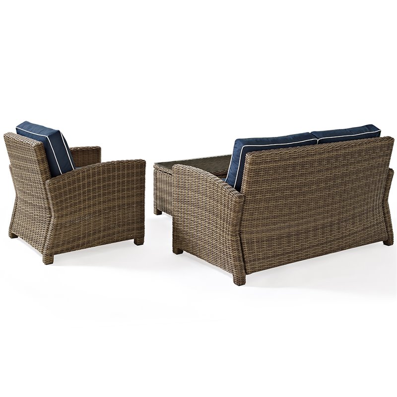 Pemberly Row 3-Piece Fabric Patio Sofa Set in Brown and Navy