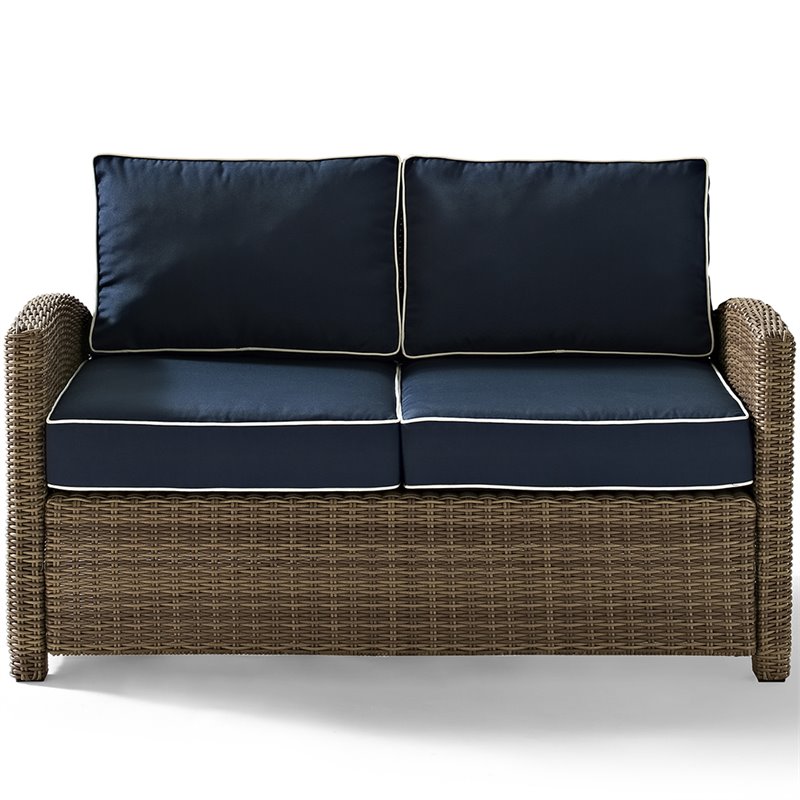 Pemberly Row 3-Piece Fabric Patio Sofa Set in Brown and Navy