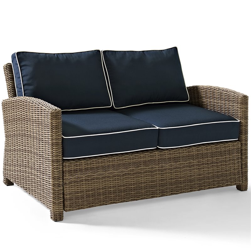 Pemberly Row 3-Piece Fabric Patio Sofa Set in Brown and Navy