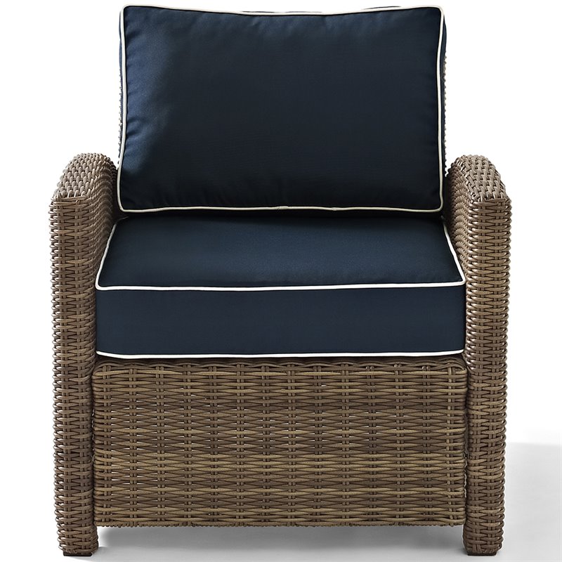 Pemberly Row 3-Piece Fabric Patio Sofa Set in Brown and Navy