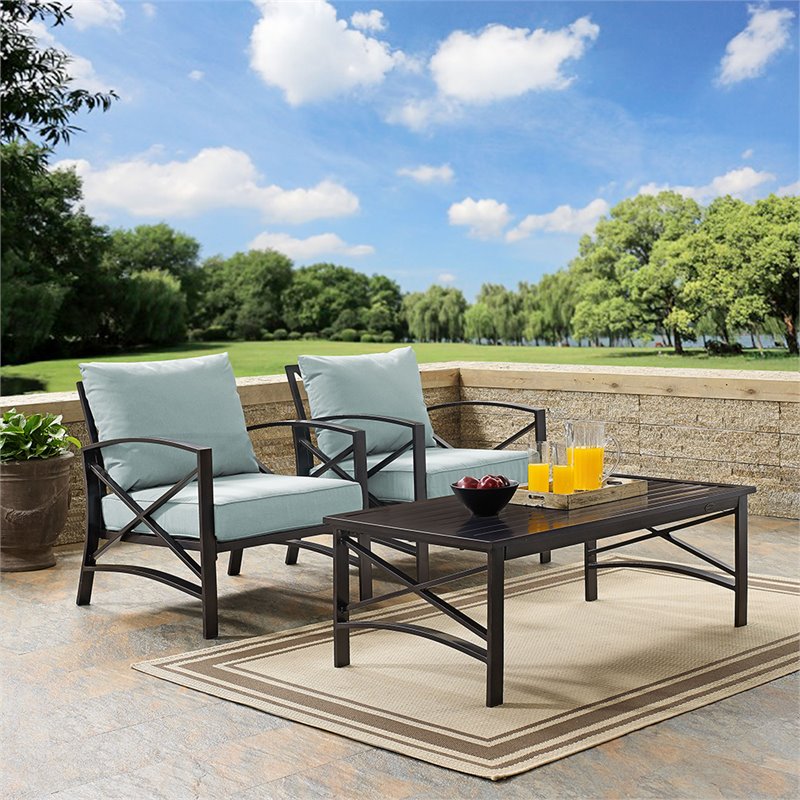 Pemberly Row 3-Piece Fabric Conversation Set in Oil Bronze/Mist Green
