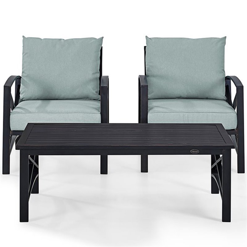 Pemberly Row 3-Piece Fabric Conversation Set in Oil Bronze/Mist Green