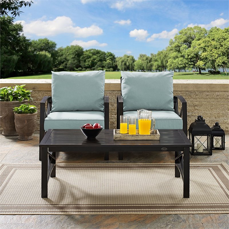 Pemberly Row 3-Piece Fabric Conversation Set in Oil Bronze/Mist Green