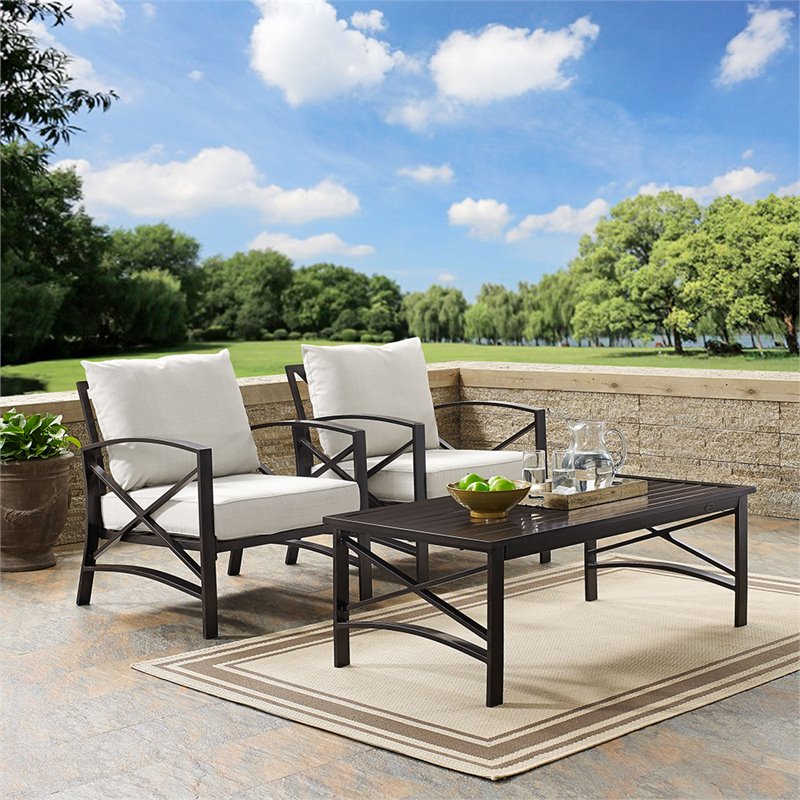 Pemberly Row 3-Piece Fabric Conversation Set in Oil Bronze/Oatmeal