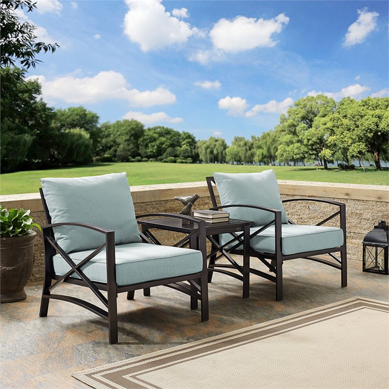 Pemberly Row 3-Piece Fabric Conversation Set in Oil Bronze/Mist Green
