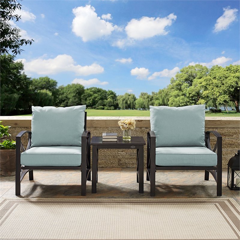 Pemberly Row 3-Piece Fabric Conversation Set in Oil Bronze/Mist Green