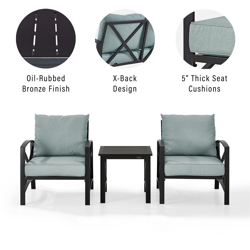 Pemberly Row 3-Piece Fabric Conversation Set in Oil Bronze/Mist Green