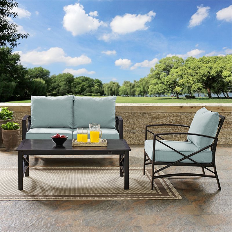 Pemberly Row 3-Piece Fabric Sofa Set in Oil Rubbed Bronze/Mist Green