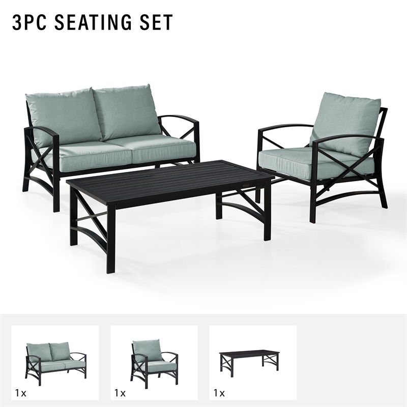 Pemberly Row 3-Piece Fabric Sofa Set in Oil Rubbed Bronze/Mist Green