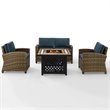 Pemberly Row 4-Piece Metal Patio Fire Pit Sofa Set in Brown/Navy